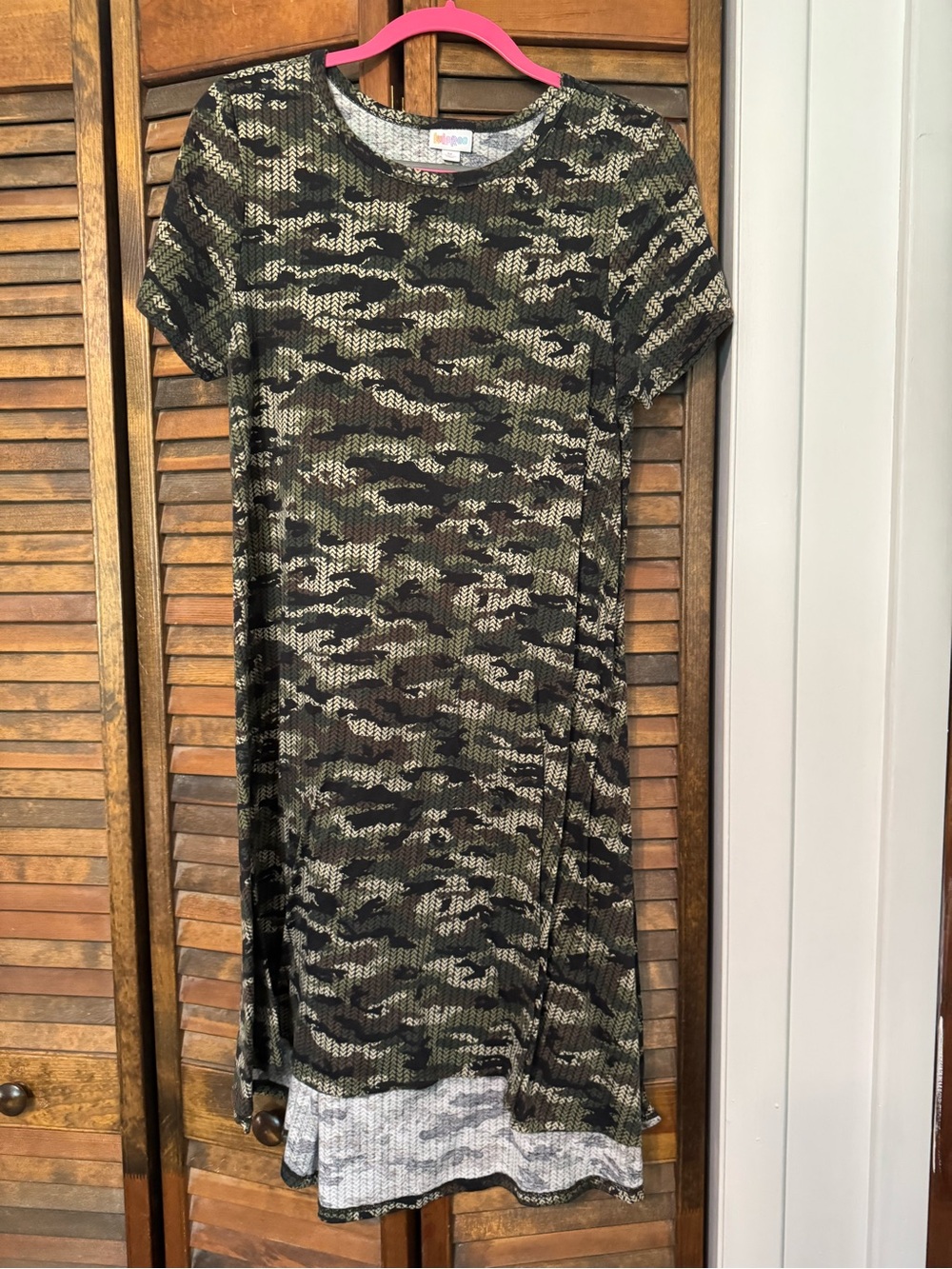 Camo Knit Short Sleeve T-Shirt Dress - Green/Black